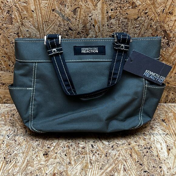 Kenneth Cole Nylon Olive Green Multi-Pocket Double Strap Handbag Purse Tote - Picture 1 of 10